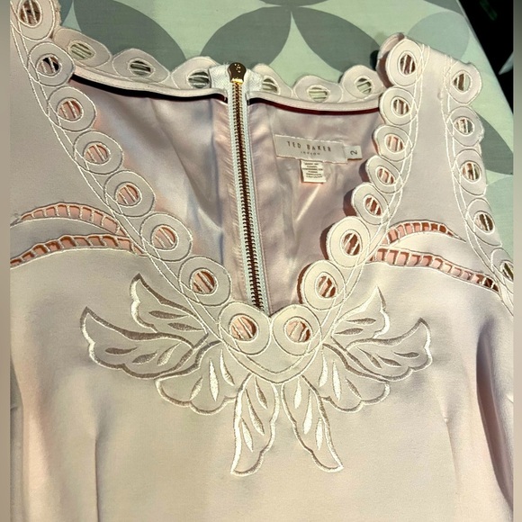 Ted Baker Emalise Pink V-neck Embroidered Skater Dress TB Size 2 - Picture 11 of 14